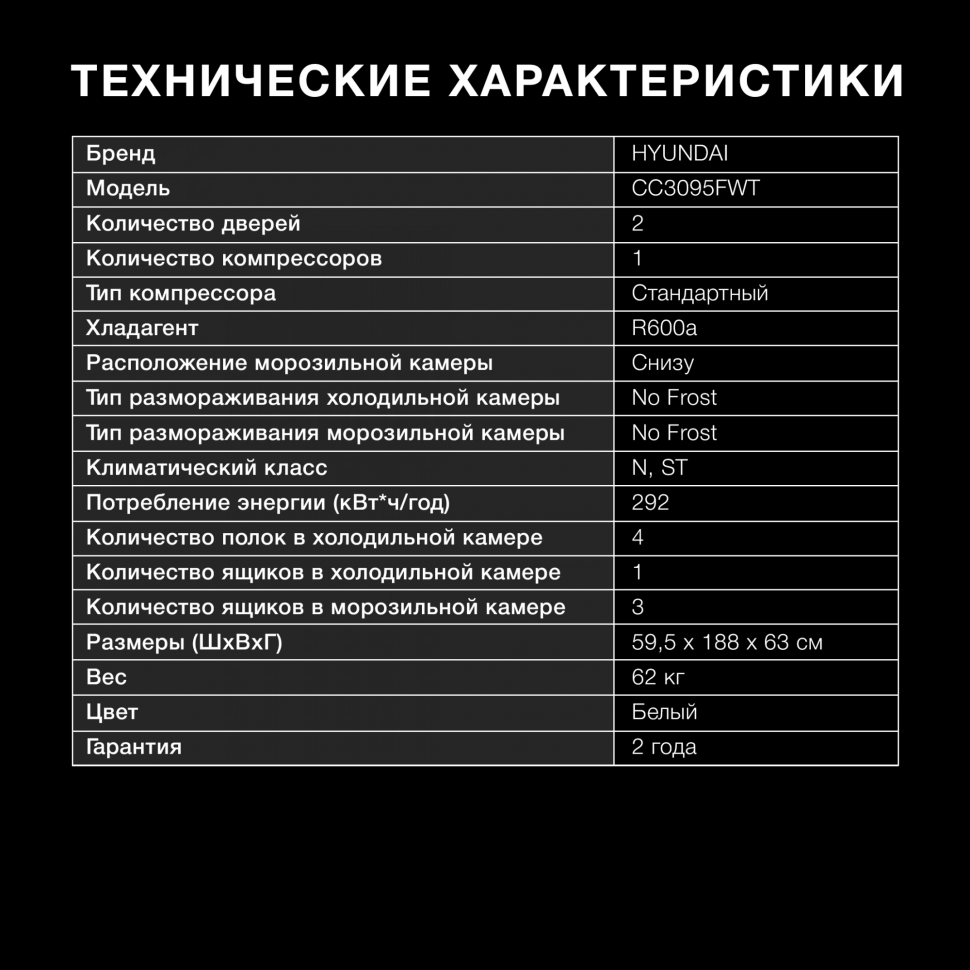 Холодильник Hyundai CC3095FWT