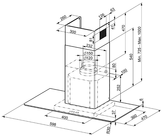 Каминная вытяжка Smeg KFV62DE